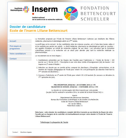 Dossier de candidature - École de l'Inserm Liliane Bettencourt 2014-2018